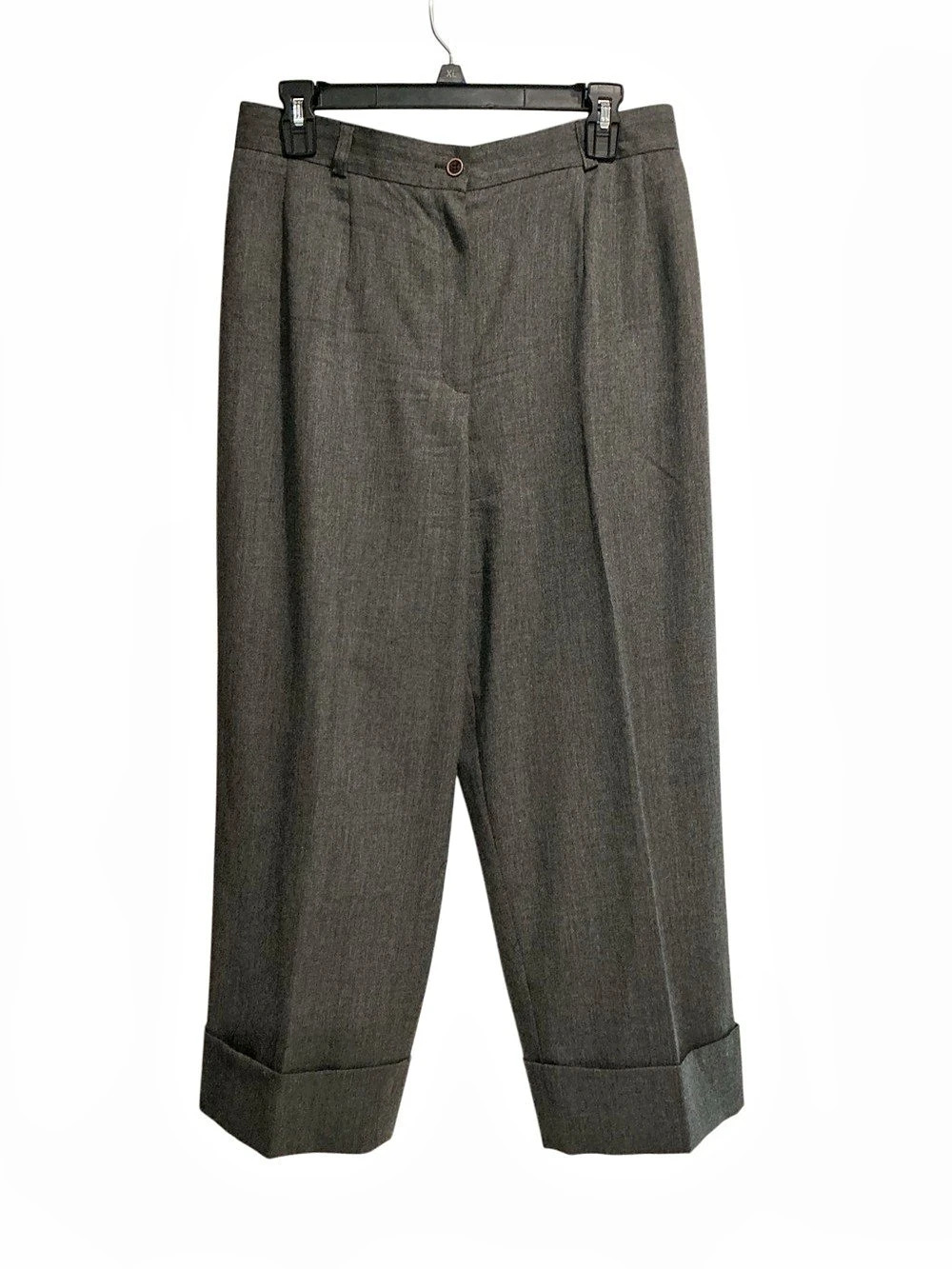 Harve Bernard Vintage Wool Trousers Gray Size 14 Cuffed Wide Leg